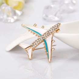 Model gouden emaille vliegtuig broche pin kristallen vliegtuig corsage broches mode sieraden voor vrouwencadeau