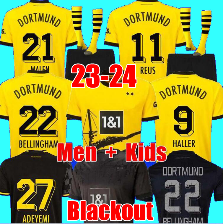 REUSサッカージャージ23 24シーズンハラー2023 2023 2024サッカーフットボールトップシャツNeongelb Bellingham Hummels Brandt Dortmund Hazard Yeyna Men Kids Kit Special All Black