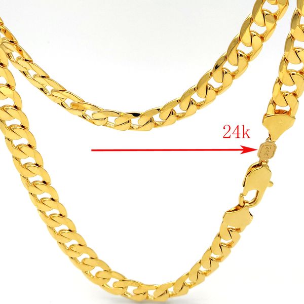 Modelo Hombres Cadena gruesa y gruesa Enlace de sello de 24 k Collar GF de oro amarillo sólido 600 * 12 mm Pesado