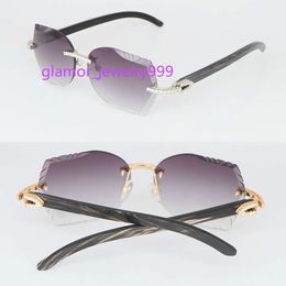 Modelo Moissanite Diamond Set Gafas de sol para mujer Hombre Original Veteado Negro Cuerno de Búfalo Sin montura para mujer Gafas de sol Lujo Piedras grandes Gafas de diamante de 2,5 quilates