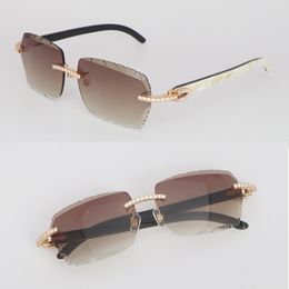 Modelo Moissanite Diamond Set Gafas de sol para mujer Hombre Original Blanco Interior Negro BuffaloHorn Rimles Gafas de sol Hombre Mujer Gafas Gafas de sol de lujo con corte de diamante