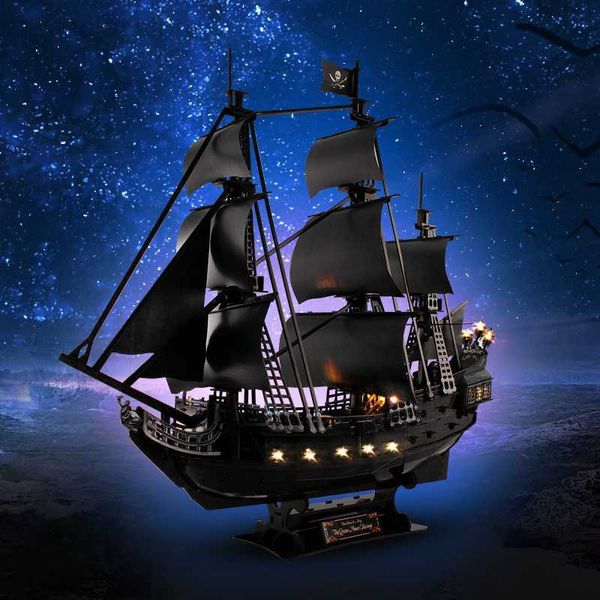 Modèle Ensemble 3D Puzzle En Trois Dimensions Black Pearl Pirate Ship Modèle Bricolage À La Main Carton Assemblage Jouets Enfants Adultes Cadeaux HKD230706