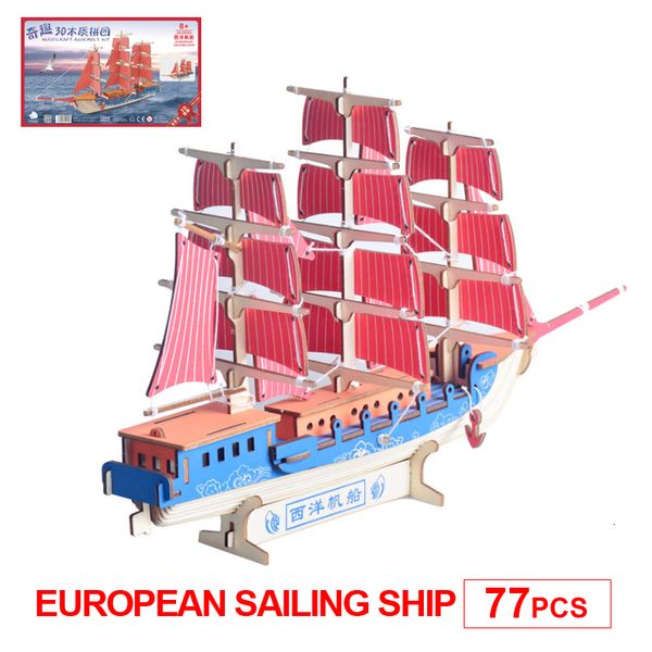 Modelo Set Diy Modelo de madera Juguete 3d Rompecabezas hecho a mano BARCO DE VELA EUROPEO Juego de rompecabezas Juego de ensamblaje Juguete Niños Regalo Adulto p58 230625