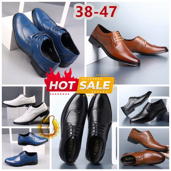 Modelos Zapatos de vestir de diseñador formal Hombre Negro Azul blanco Zapatos de cuero Punta puntiaguda traje de banquete de fiesta Zapatos de diseñador de tacón de negocios para hombres EUR 38-47 suave