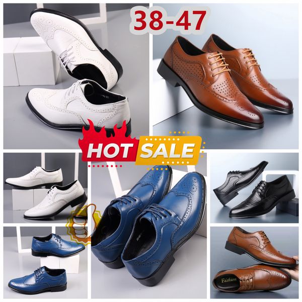 Modelos Zapatos de vestir de diseñador formal Hombre Negro Azul blanco Zapatos de cuero Punta puntiaguda traje de banquete para fiesta Tacones de negocios para hombres Zapatos de diseñador EUR 38-47 suave