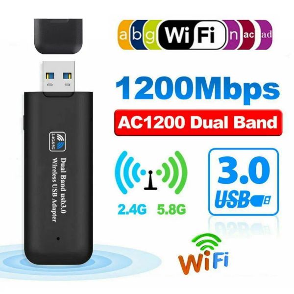 Modems Adaptateur WiFi USB 1200 Mbps Double bande 2.4g 5.8g USB 3.0 WiFi 802.11 Adaptateur réseau sans fil AC pour ordinateur portable de bureau