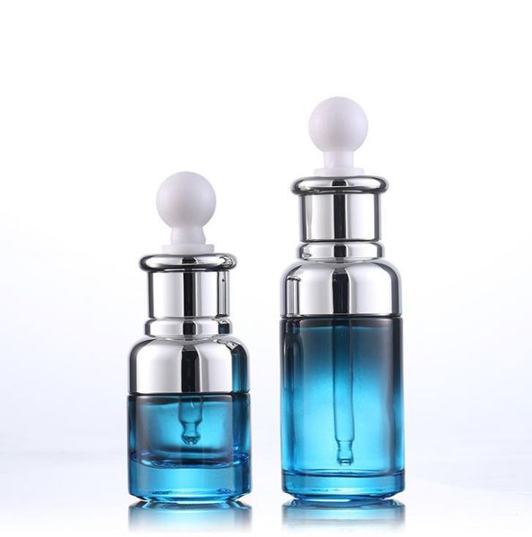 Prix modéré 20 ml 50 ml flacon compte-gouttes en verre de luxe flacon de sérum Unique couleur bleue avec compte-gouttes spécial