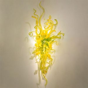 Lámparas modernas 100% sopladas con boca de color verde Luces Bombillas LED Artes Arte al por mayor Aplique de pared de flores Iluminaciones interiores 40 cm de ancho y 70 cm de alto