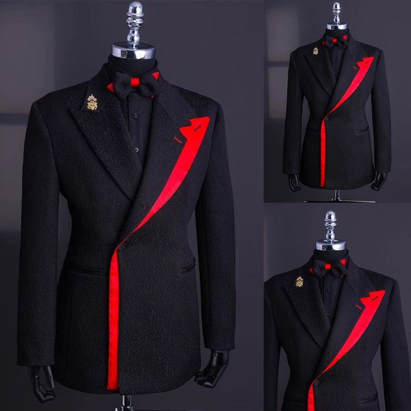 Moderne 2 pièces Tuxedos Bright Peak Papel One Button Blazer Design Pockets Personnalisez le manteau Black Pantal