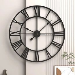 Horloges de grande murale 3D modernes Numéros romains Rétro Round 40cm Métal Iron Précit Ornement de suspension nordique silencieux Decor 240514