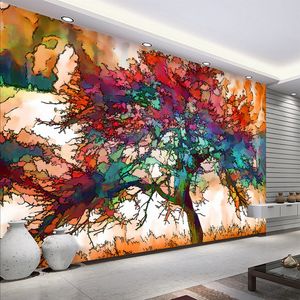 Art Abstrait moderne Arbre coloré Photo Mural Mural Restaurant Café Bar Fonds d'écran Mural Creative Decor Papel Murales