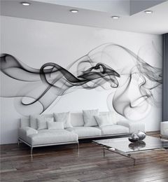 Résumé moderne Black and White Smoke Fog Mural Pape d'écran salon Salon Room Art Decor Home Decor Selfadhesive Imperproof 3D Sticker 24679253