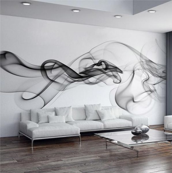 Moderne abstrait noir et blanc fumée brouillard papier peint mural salon chambre art décor à la maison auto-adhésif étanche 3D autocollant 23787046