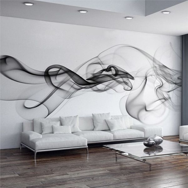 Papier peint mural moderne abstrait noir et blanc avec brouillard de fumée, autocollant 3D imperméable pour salon, chambre à coucher, décoration d'intérieur, 2239T