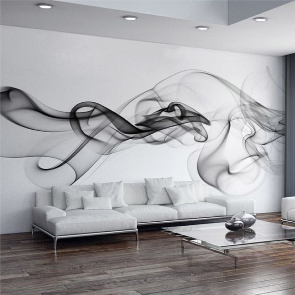 Papier peint mural auto-adhésif imperméable 3D, abstrait moderne, noir et blanc, brouillard de fumée, pour salon, chambre à coucher, décoration d'intérieur, 22711