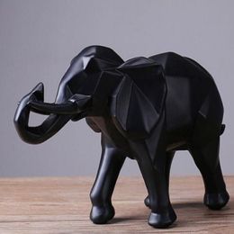 Statue d'éléphant noir abstraite moderne, ornements en résine, accessoires de décoration pour la maison, cadeau, Sculpture d'éléphant géométrique en résine 3429