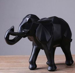 Résumé moderne Éléphant Black Statue Resin Ornements Accessoires de décoration maison Cadeau Géométrique Résine Éléphant Sculpture8843050
