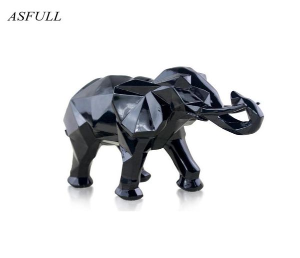 Statue d'éléphant noir abstraite moderne, ornements en résine, accessoires de décoration pour la maison, cadeau, Sculpture d'éléphant en résine géométrique en or 2109442384