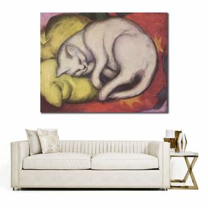 Moderne abstracte canvaskunst de witte kat Franz Marc handgemaakt olieverfschilderij eigentijds wanddecor