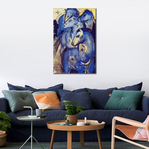 Lienzo abstracto moderno torre caballo azul Franz Marc pintura al óleo hecha a mano decoración de pared contemporánea