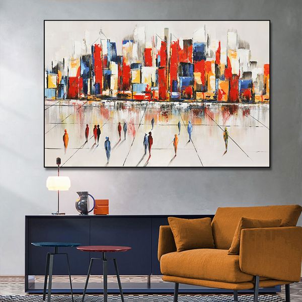 Póster de edificio de ciudad abstracto moderno, imágenes de paisajes e impresiones, cuadro sobre lienzo para pared para decoración de sala de estar, decoración del hogar