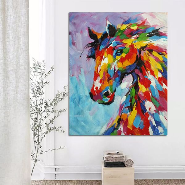 Pintura al óleo abstracta moderna colorida del arte del caballo en la pared decoración de la lona para la sala de estar cartel del hogar de la habitación del bebé sin marco