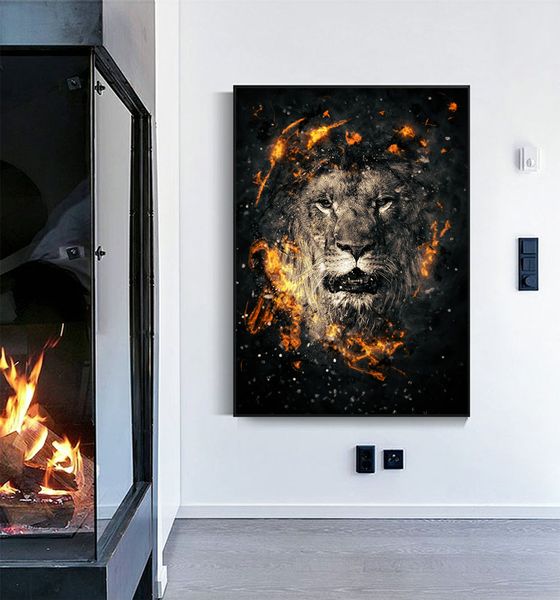 Moderne abstrait flamme Lion léopard Animal Art affiche impression toile peinture photo mur Art décoratif salon décor à la maison