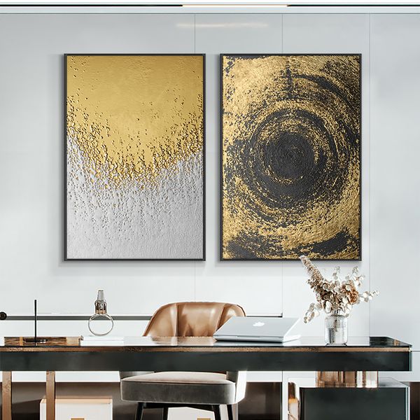 Pinturas abstractas modernas en negro dorado sobre lienzo para sala de estar, cuadro impreso, póster nórdico, arte de pared, decoración del hogar sin marco