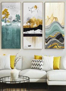 Modern Abstract Gouden Folie Zon Herten Canvas Olieverfschilderij Wall Art Foto voor Woonkamer Nordic Poster Prints Scandinavisch Huis D3521036