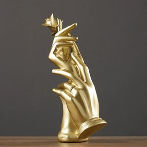 Modern Abstract Golden Sculpture Creative Hand Standbeeld Luxe Huis Woonkamer Desktop Decoratie Kantoor Tabel Accessoires Geschenken 240430