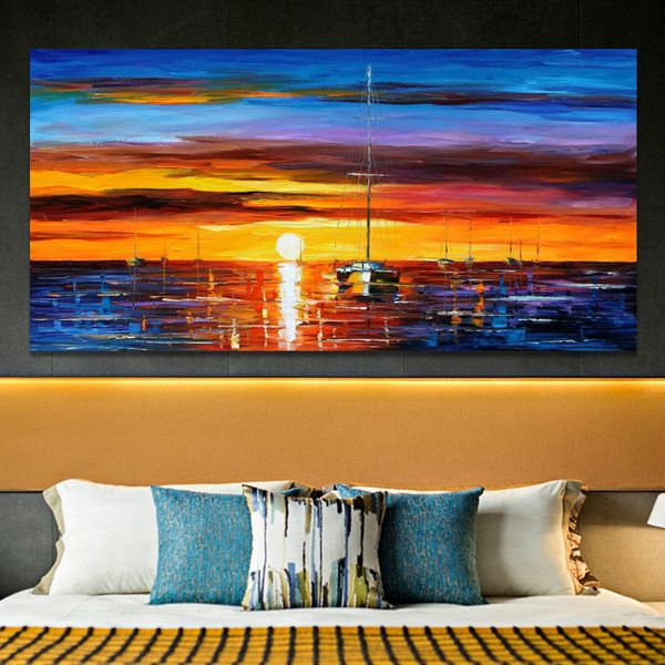 Pintura al óleo de paisaje abstracto moderno sobre lienzo pósteres e impresiones artísticos arte de pared amanecer en el mar imágenes para decoración para sala de estar