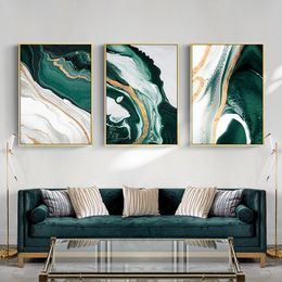 Modern abstract minimalistische muurkunst schilderij voor woonkamer slaapkamer gouden folielijn groen canvas kunst poster en print huisdecoratie