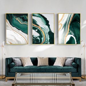 Pintura de arte de pared minimalista abstracto moderno para sala de estar, dormitorio, lámina de oro, lienzo verde, póster artístico e impresión para decoración del hogar