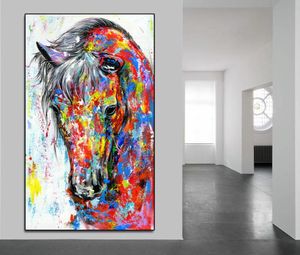 Picture de cheval de peinture à l'huile abstraite moderne sur toile imprimée grande toile art mural art de cheval rouge affiche murale pour le salon hom1940750