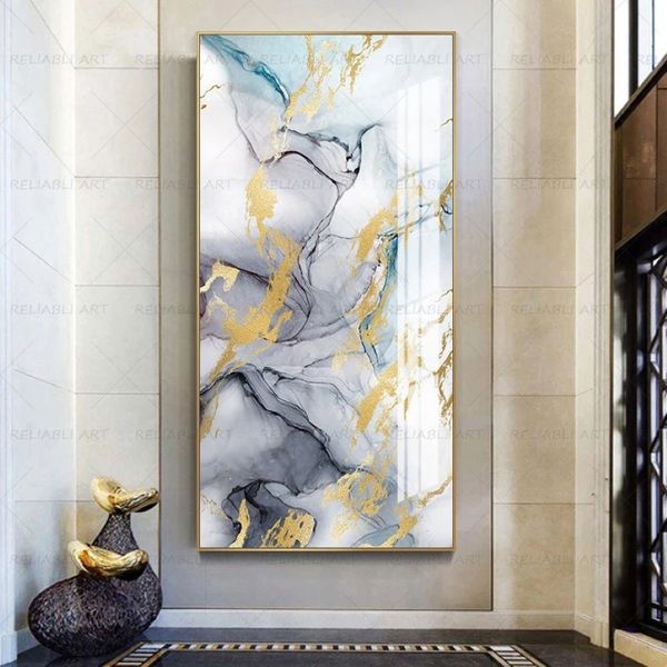 Peinture abstraite moderne sur toile, imprimés colorés en marbre doré, affiche nordique, Art mural pour salon, aquarelle, décoration de maison, 289P