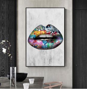 Moderne abstracte sexy lippen olieverfschilderij graffiti muur kunst canvas posters prints muur foto's voor woonkamer slaapkamer thuis decorati4899419