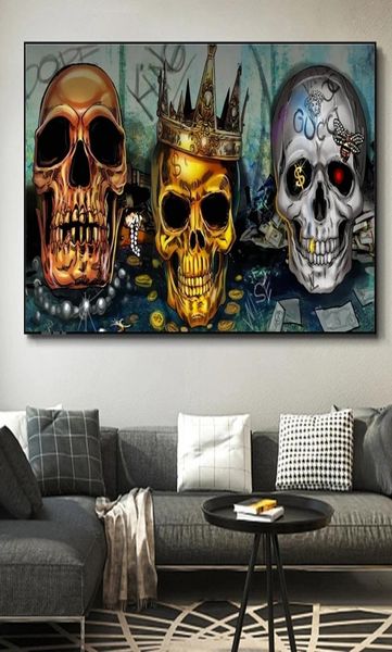 Modern abstract Skull Art Street Pinturas de pared impresa en carteles de lona e imágenes de pared de graffiti para sala de estar decoración del hogar3595157
