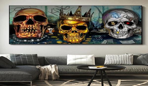 Modern abstract Skull Art Street Pinturas de pared impresa en carteles de lona e imágenes de pared de graffiti para sala de estar decoración 3542498