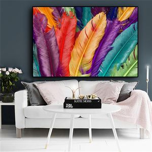 Pintura al óleo de plumas de acuarela abstracta moderna sobre lienzo, carteles e impresiones de Cuadros en la pared, imagen artística para sala de estar