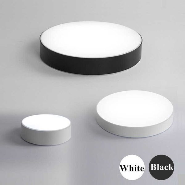 Moderne Acry alliage rond LED plafonnier télécommande noir blanc plafonniers luminaires de décoration simples pour salon 0209