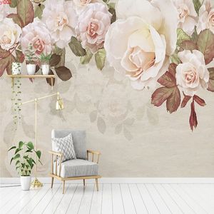 Papel tapiz de pared de rosas Pastoral americana moderna, Mural, comedor, sala de estar, TV, Fondo, decoración del hogar, póster de arte, Fresco