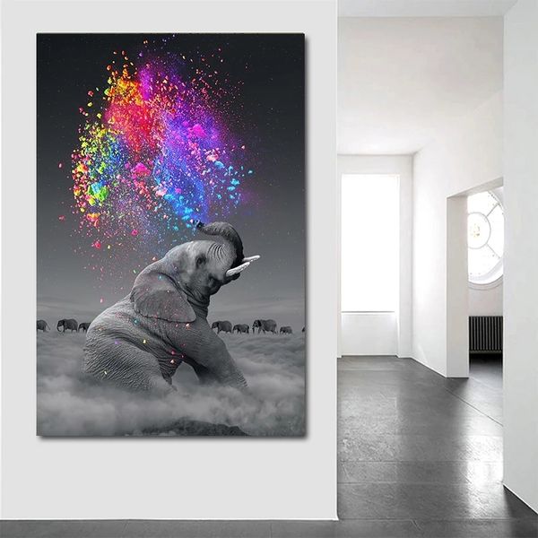 Póster de lienzo de animales modernos, pintura al óleo colorida de elefante, imágenes artísticas de pared para sala de estar, decoración del hogar, Mural, impresiones sin marco