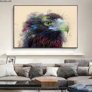 Peinture décorative d'animaux modernes HD, portrait d'art d'aigle et d'oiseau, toile colorée, décor mural, affiche et impression de salon