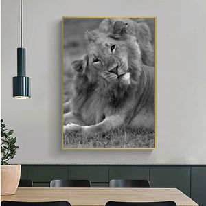 Modern Dier Poster Canvas Kunst Muur Afbeelding Grijze Lion Painting HD Print voor Woonkamer Woondecoratie Cuadros Geen frame