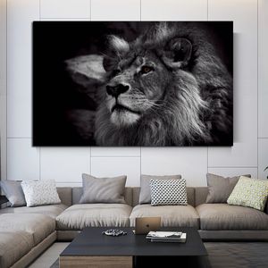 Moderne dierenposters en prints Zwart -wit denken Lion Canvas schilderen Wandfoto's voor woonkamer Cuadros Home Decor