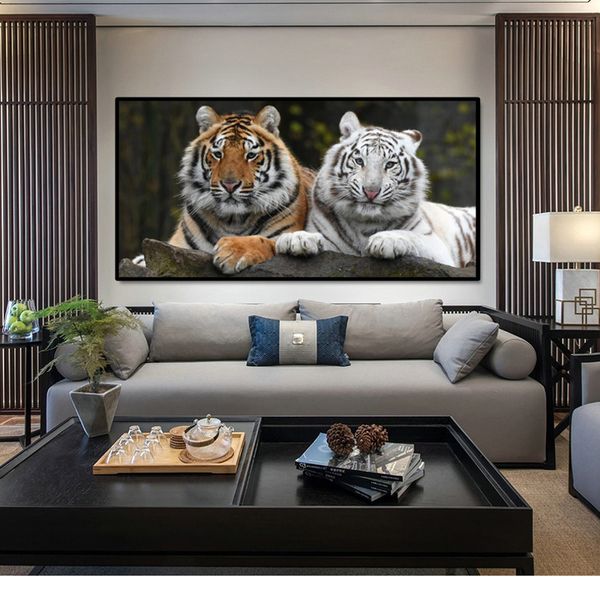 Pósteres e impresiones de animales modernos, cuadro sobre lienzo para pared, dos lindos cuadros de tigres para decoración del hogar, sala de estar, sin marco