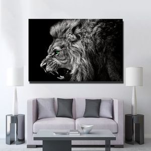 Affiche en toile avec Lion noir, Art moderne, tableau d'art Animal pour salon, peinture décorative murale