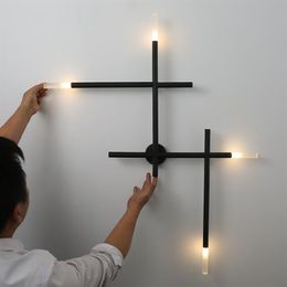 Moderne kunst kruisvorm wandlampen LED industriële wandlamp gangpad woonkamer slaapkamer nachtkastje ijzeren wandkandelaar zwart goud294Z