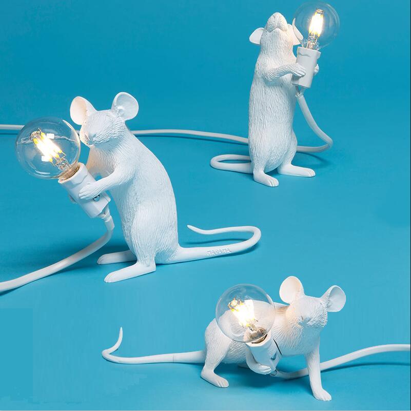 Modern Art Cute White Black Gold Resin Animal Rat Mouse Table Lamps Lights Black Gold Animal Mouse Desk Lamps Kids' Gift Lovely Night Lights