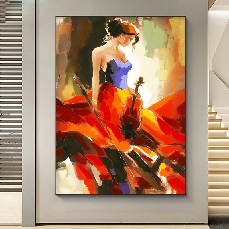Modern Art Dancing Musical Instrument Beauty Women Oil Painting Posters, Canvas Print Picture, Living Room Decoration Wall Art No Framed